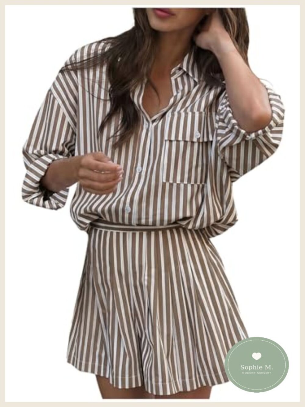 2 Piece Striped Skirt Set Collared Button Down Shirt High Rise Pleated Mini